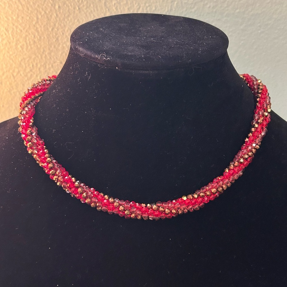 Anne Klein Vintage Red and Gold Beaded Choker Necklace